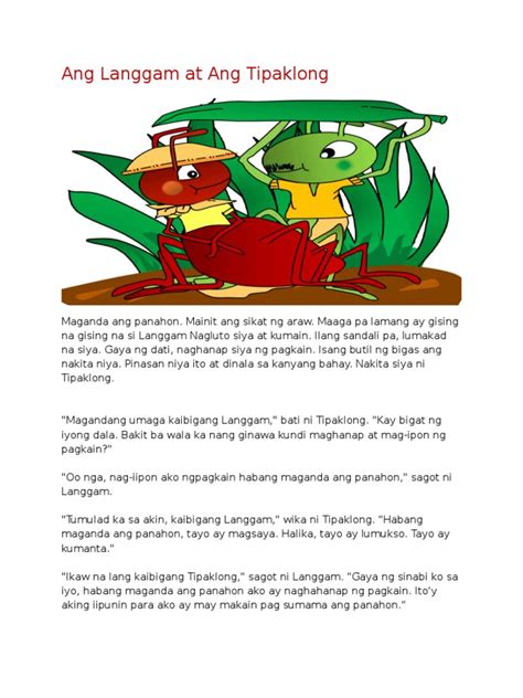 comics story tagalog with moral lesson|Si Langgam At Tipaklong (Pabula) .